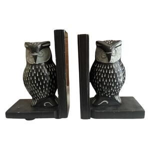 Vintage Hand Carved Soapstone Owl Bookends Set of 2